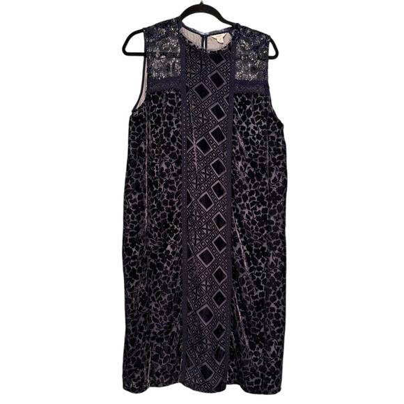 Lucky Brand Navy Burnout Crushed Velvet Navy Dress Sleeveless Small - Picture 3 of 7